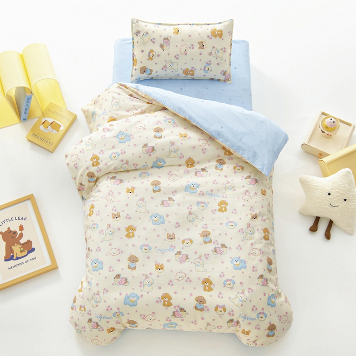 91家纺网 家纺一手货源 找家纺 鱼宝 2025新款全棉幼儿园套件 三件套—童真系列 狗狗家族