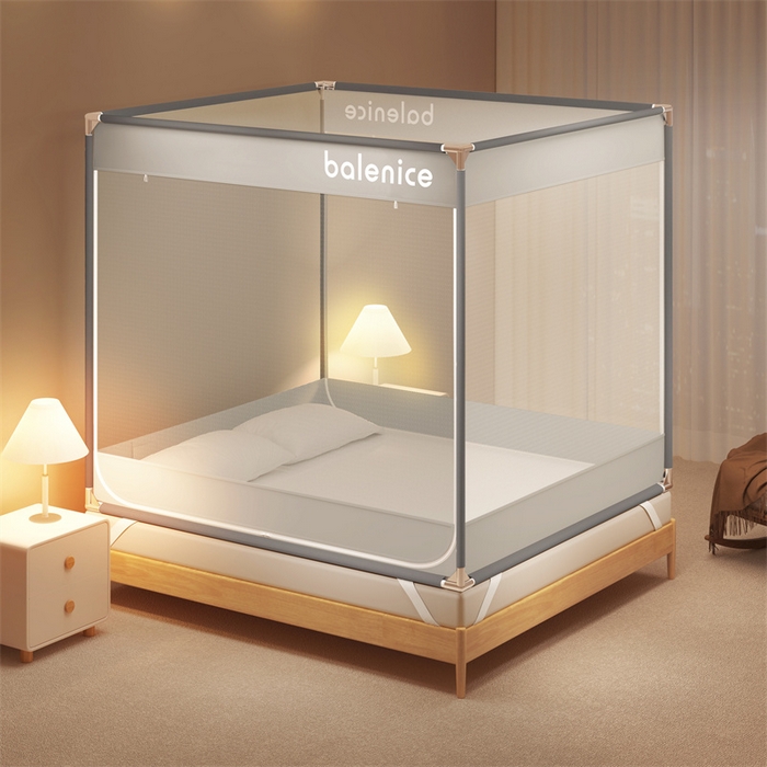 91家纺网 家纺一手货源 找家纺 佳梦家纺 2025新款光年系列坐床蚊帐 光年灰