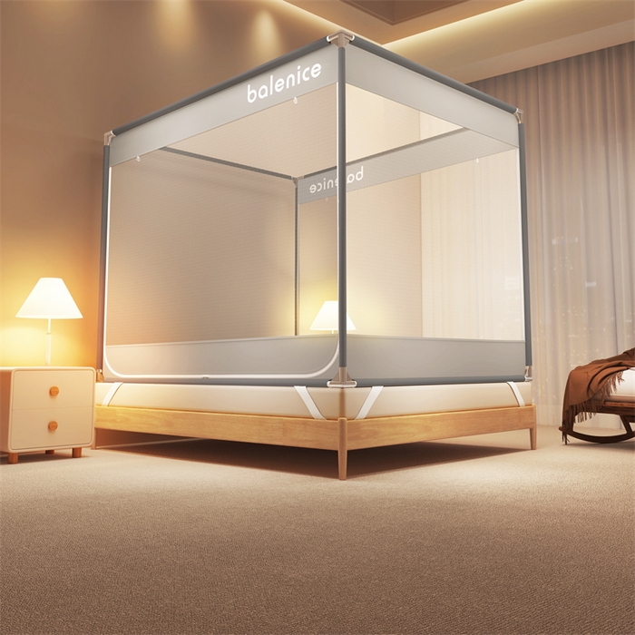 91家纺网 家纺一手货源 找家纺 佳梦家纺 2025新款光年系列坐床蚊帐 光年灰