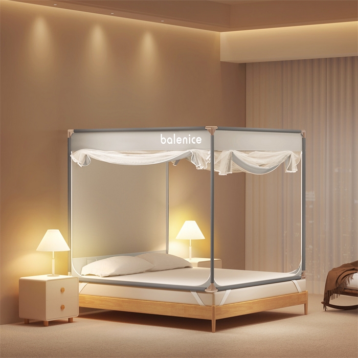 91家纺网 家纺一手货源 找家纺 佳梦家纺 2025新款光年系列坐床蚊帐 光年灰