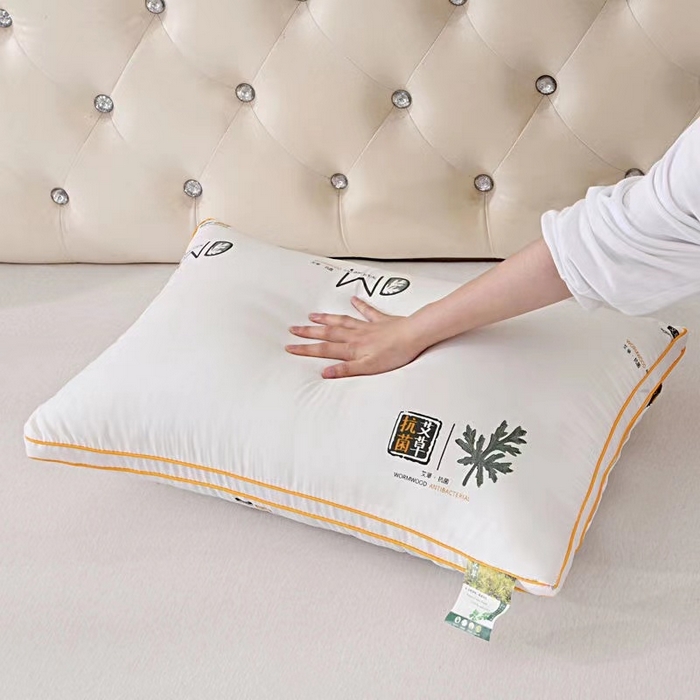 91家纺网 家纺一手货源 找家纺 永乐枕芯 2025新款热款艾草双边立体羽丝绒枕头枕芯（尺寸可定制） 低枕 立体米白 48x74cm/只