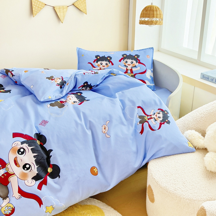 91家纺网 家纺一手货源 找家纺 鱼宝 2025新款全棉幼儿园套件 三件套—童真系列 哪吒闹海