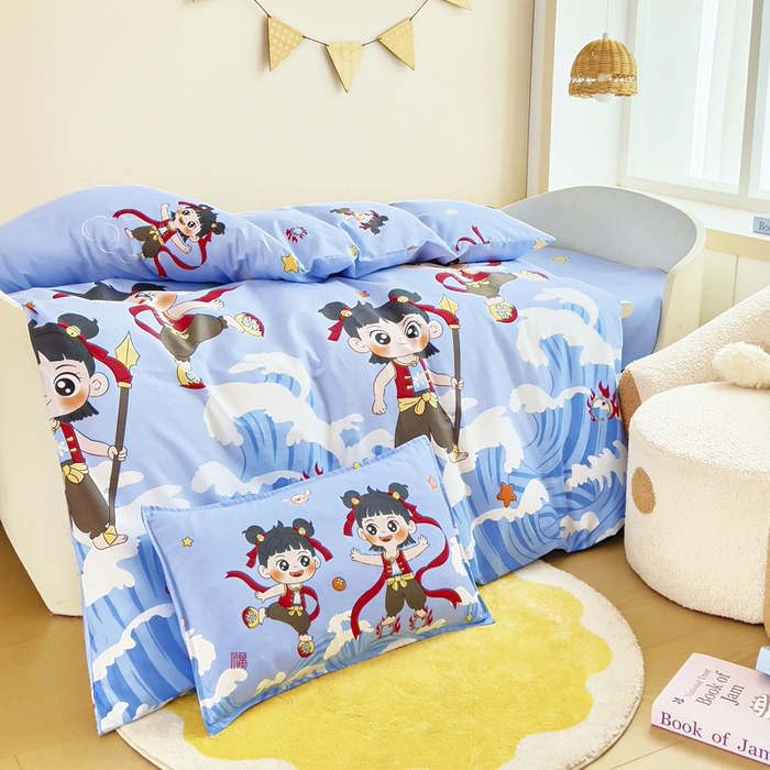 91家纺网 家纺一手货源 找家纺 鱼宝 2025新款全棉幼儿园套件 三件套—童真系列 哪吒闹海