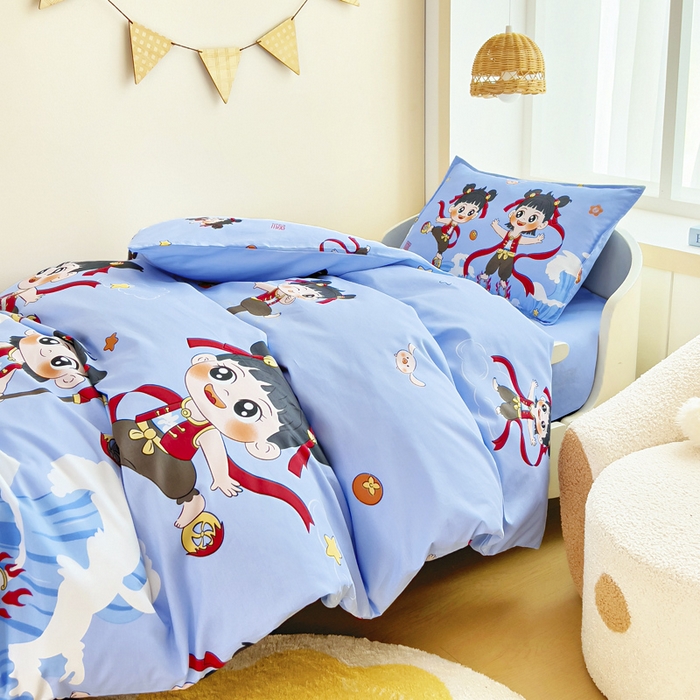 91家纺网 家纺一手货源 找家纺 鱼宝 2025新款全棉幼儿园套件 三件套—童真系列 哪吒闹海