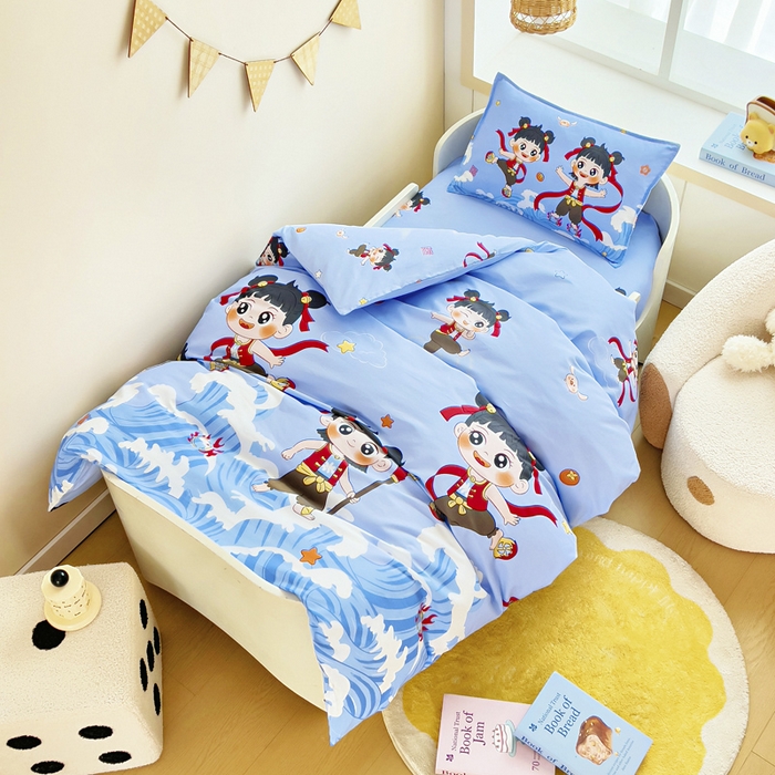 91家纺网 家纺一手货源 找家纺 鱼宝 2025新款全棉幼儿园套件 三件套—童真系列 哪吒闹海