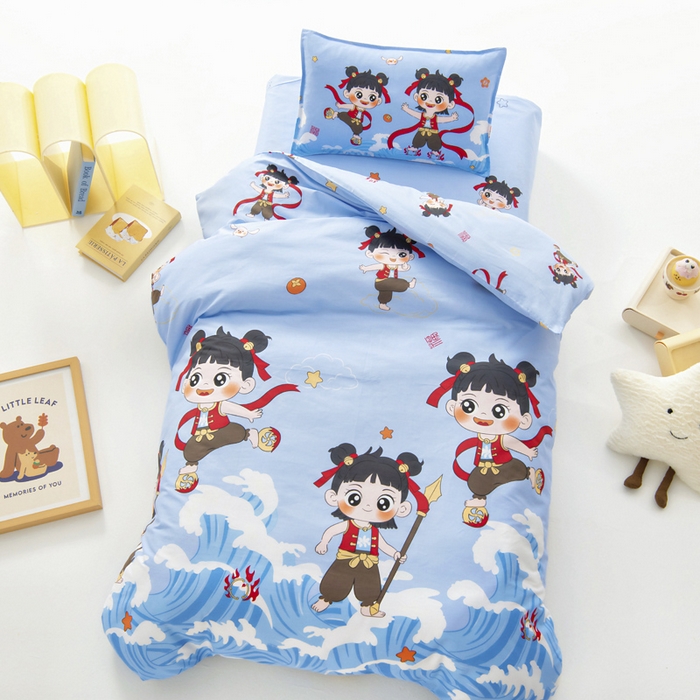 91家纺网 家纺一手货源 找家纺 鱼宝 2025新款全棉幼儿园套件 三件套—童真系列 哪吒闹海