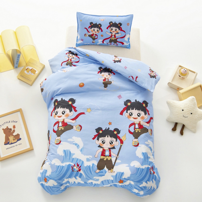 91家纺网 家纺一手货源 找家纺 鱼宝 2025新款全棉幼儿园套件 三件套—童真系列 哪吒闹海