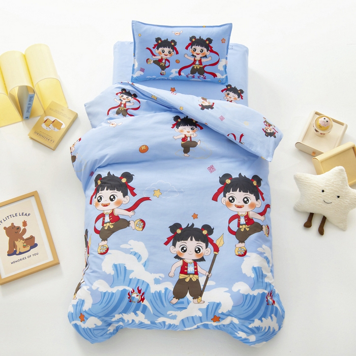 91家纺网 家纺一手货源 找家纺 鱼宝 2025新款全棉幼儿园套件 三件套—童真系列 哪吒闹海