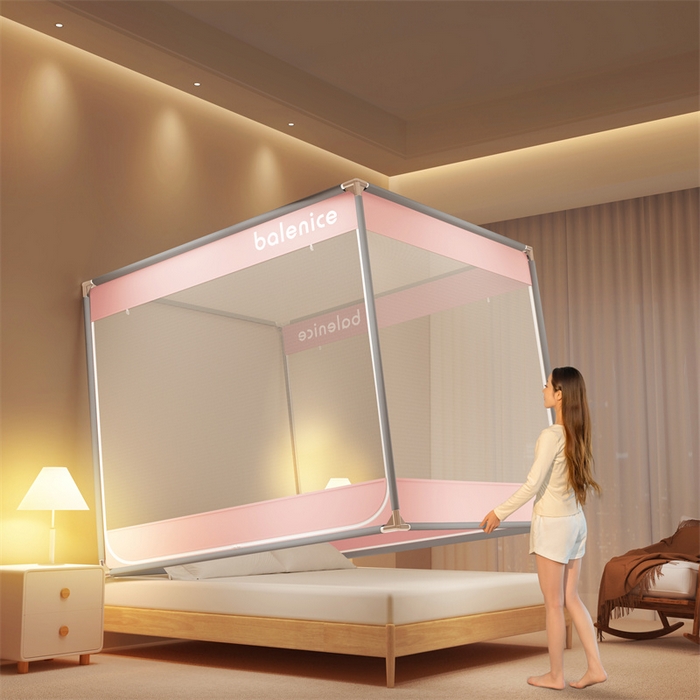 91家纺网 家纺一手货源 找家纺 佳梦家纺 2025新款光年系列坐床蚊帐 光年粉