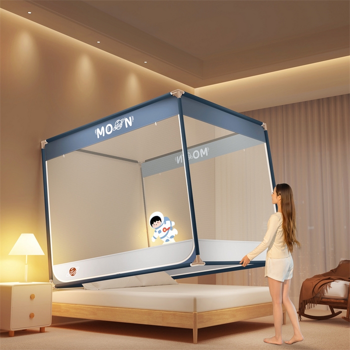 91家纺网 家纺一手货源 找家纺 佳梦家纺 2025新款柠檬烫画坐床蚊帐 遨游星际