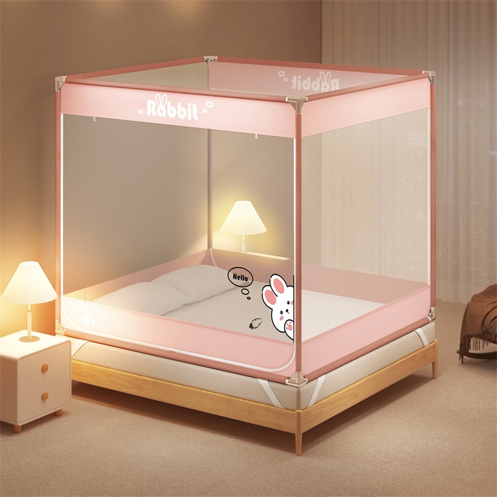 91家纺网 家纺一手货源 找家纺 佳梦家纺 2025新款柠檬烫画坐床蚊帐 萌小雅