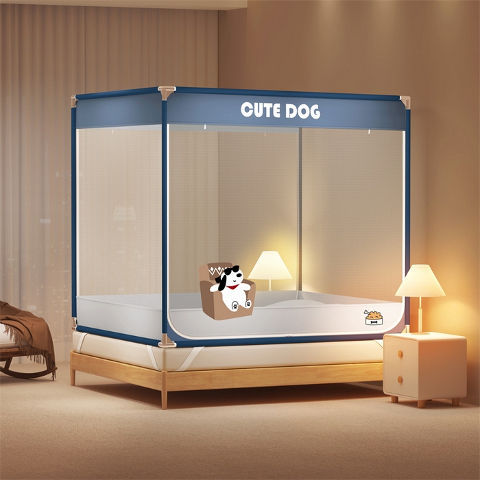 91家纺网 家纺一手货源 找家纺 佳梦家纺 2025新款柠檬烫画坐床蚊帐 墨镜宝子