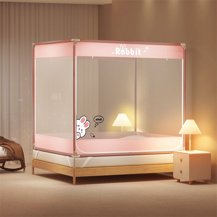 91家纺网 家纺一手货源 找家纺 佳梦家纺 2025新款柠檬烫画坐床蚊帐 萌小雅