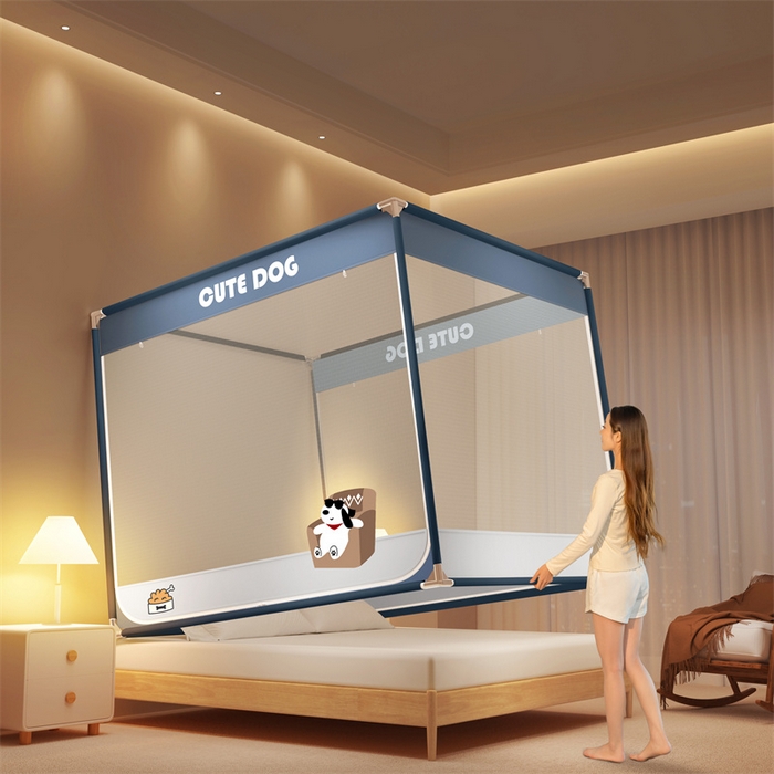 91家纺网 家纺一手货源 找家纺 佳梦家纺 2025新款柠檬烫画坐床蚊帐 墨镜宝子