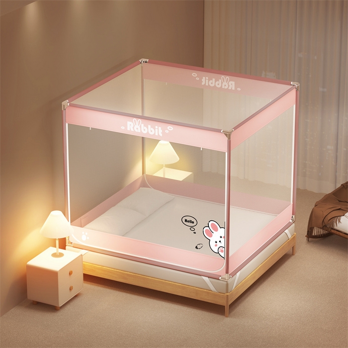 91家纺网 家纺一手货源 找家纺 佳梦家纺 2025新款柠檬烫画坐床蚊帐 萌小雅