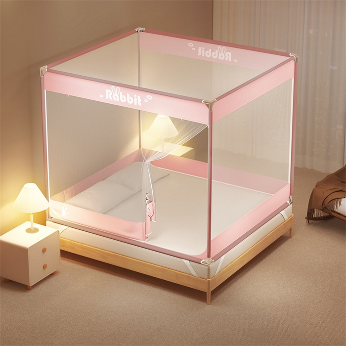 91家纺网 家纺一手货源 找家纺 佳梦家纺 2025新款柠檬烫画坐床蚊帐 萌小雅