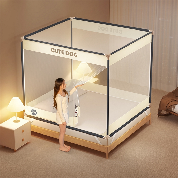 91家纺网 家纺一手货源 找家纺 佳梦家纺 2025新款柠檬烫画坐床蚊帐 洛可可