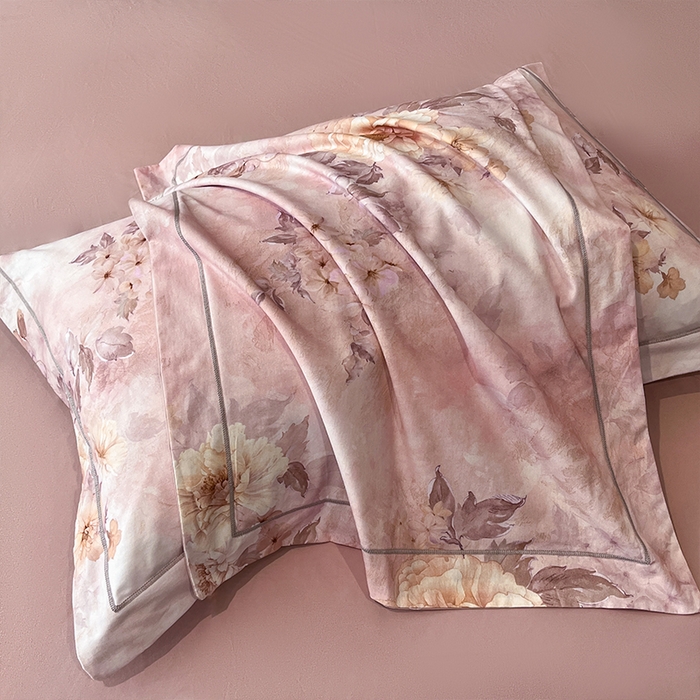 91家纺网 家纺一手货源 找家纺 格里芬 2025全棉加厚磨毛纯棉生态磨毛印花四件套 花涧-粉