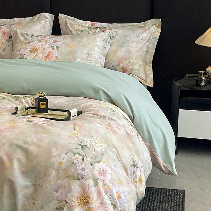 91家纺网 家纺一手货源 找家纺 格里芬 2025全棉加厚磨毛纯棉生态磨毛印花四件套 花漫漫-绿