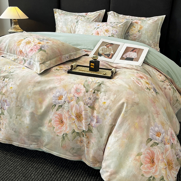 91家纺网 家纺一手货源 找家纺 格里芬 2025全棉加厚磨毛纯棉生态磨毛印花四件套 花漫漫-绿