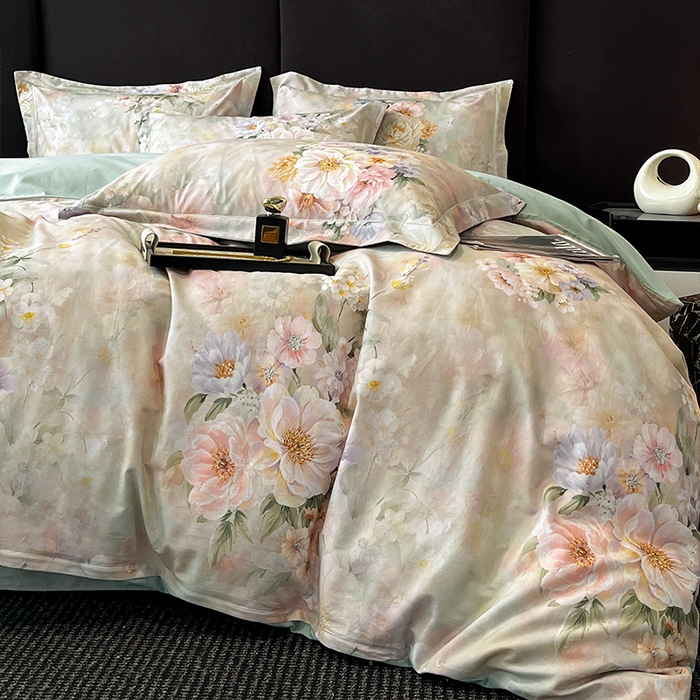 91家纺网 家纺一手货源 找家纺 格里芬 2025全棉加厚磨毛纯棉生态磨毛印花四件套 花漫漫-绿