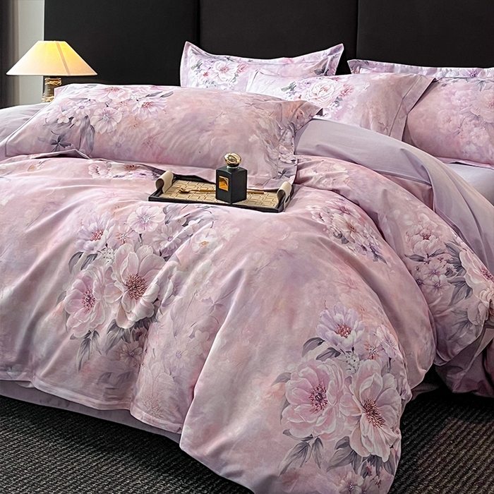 91家纺网 家纺一手货源 找家纺 格里芬 2025全棉加厚磨毛纯棉生态磨毛印花四件套 花漫漫-紫