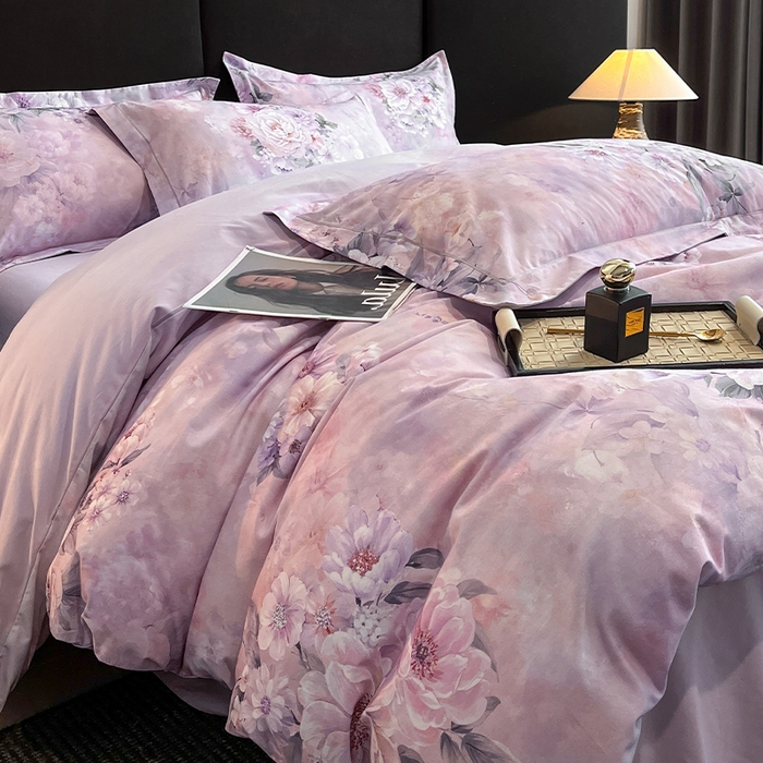 91家纺网 家纺一手货源 找家纺 格里芬 2025全棉加厚磨毛纯棉生态磨毛印花四件套 花漫漫-紫