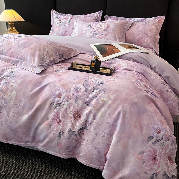 91家纺网 家纺一手货源 找家纺 格里芬 2025全棉加厚磨毛纯棉生态磨毛印花四件套 花漫漫-紫