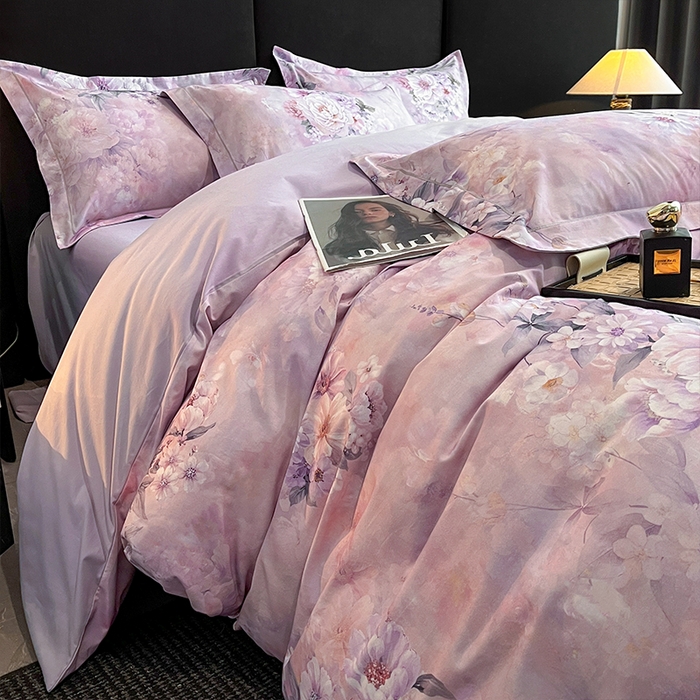 91家纺网 家纺一手货源 找家纺 格里芬 2025全棉加厚磨毛纯棉生态磨毛印花四件套 花漫漫-紫