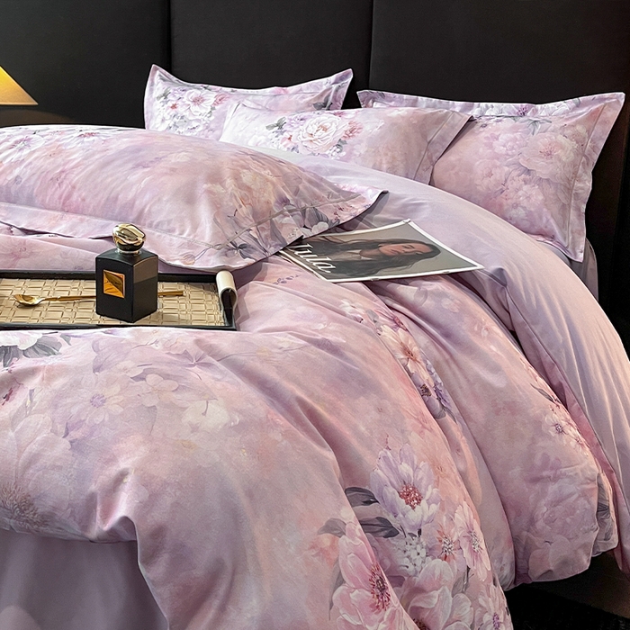 91家纺网 家纺一手货源 找家纺 格里芬 2025全棉加厚磨毛纯棉生态磨毛印花四件套 花漫漫-紫