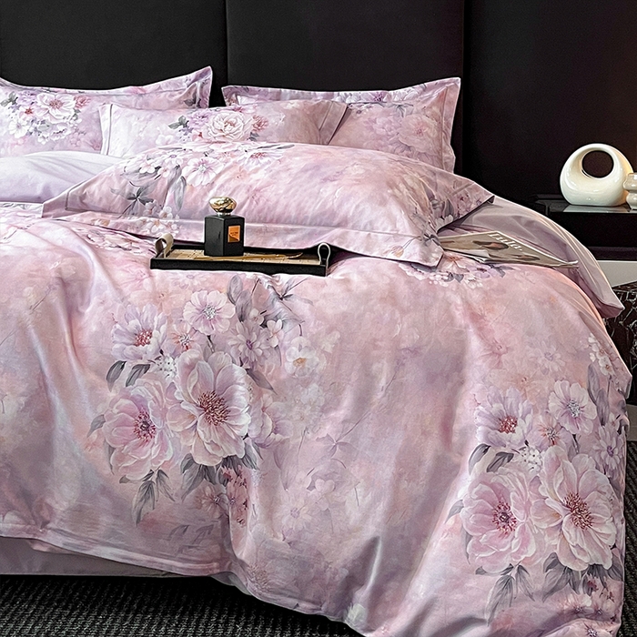 91家纺网 家纺一手货源 找家纺 格里芬 2025全棉加厚磨毛纯棉生态磨毛印花四件套 花漫漫-紫