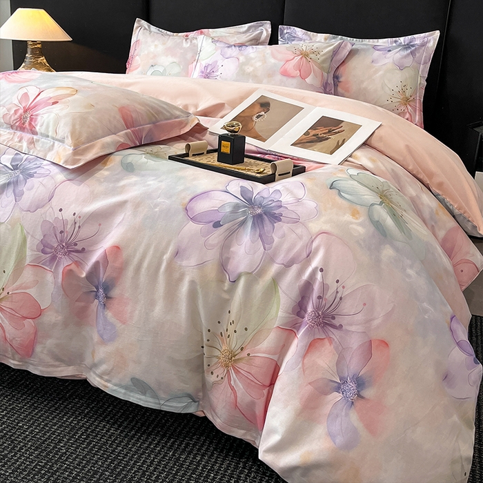 91家纺网 家纺一手货源 找家纺 格里芬 2025全棉加厚磨毛纯棉生态磨毛印花四件套 幻影-粉