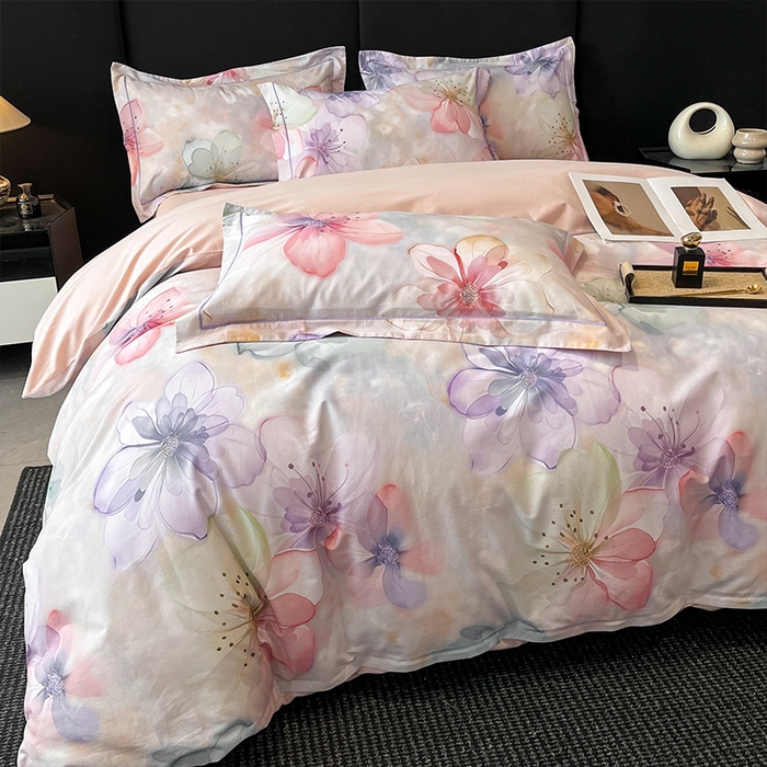 91家纺网 家纺一手货源 找家纺 格里芬 2025全棉加厚磨毛纯棉生态磨毛印花四件套 幻影-粉