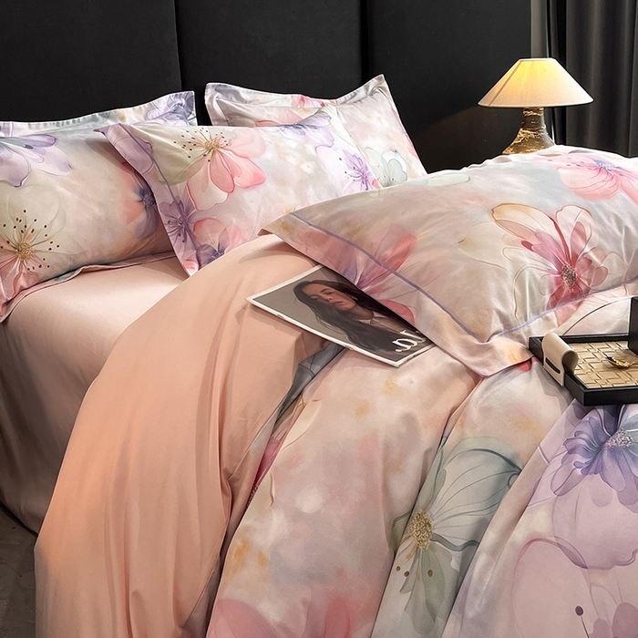 91家纺网 家纺一手货源 找家纺 格里芬 2025全棉加厚磨毛纯棉生态磨毛印花四件套 幻影-粉