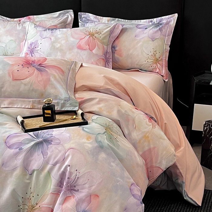 91家纺网 家纺一手货源 找家纺 格里芬 2025全棉加厚磨毛纯棉生态磨毛印花四件套 幻影-粉