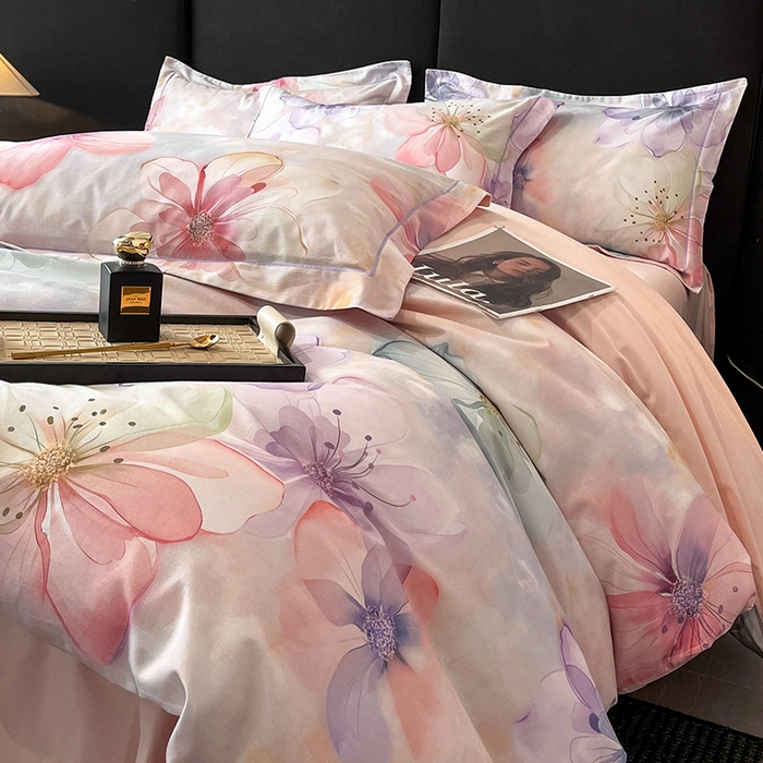 91家纺网 家纺一手货源 找家纺 格里芬 2025全棉加厚磨毛纯棉生态磨毛印花四件套 幻影-粉