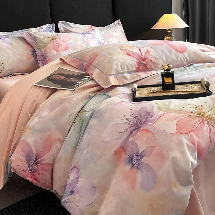 91家纺网 家纺一手货源 找家纺 格里芬 2025全棉加厚磨毛纯棉生态磨毛印花四件套 幻影-粉