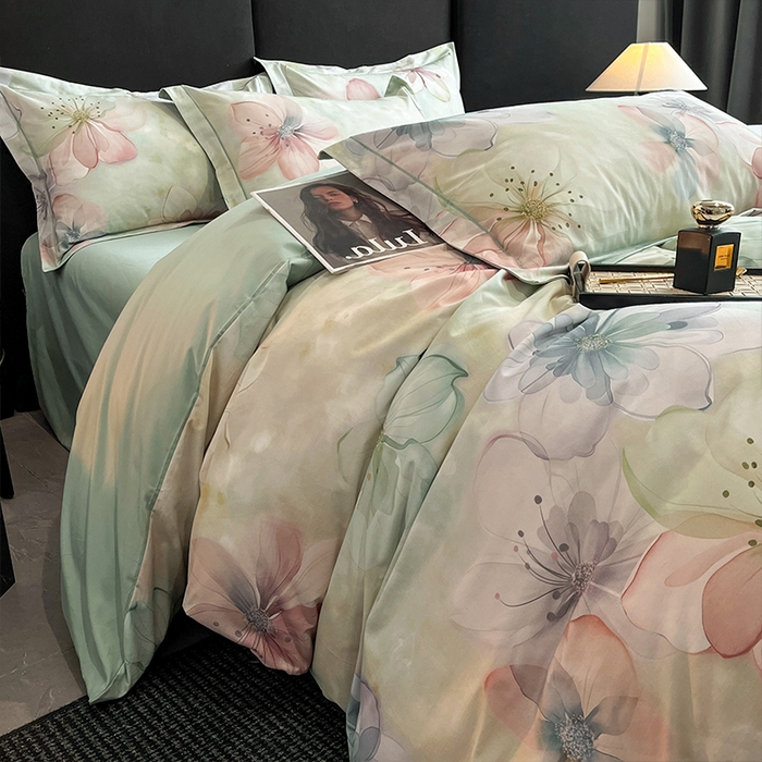 91家纺网 家纺一手货源 找家纺 格里芬 2025全棉加厚磨毛纯棉生态磨毛印花四件套 幻影-绿