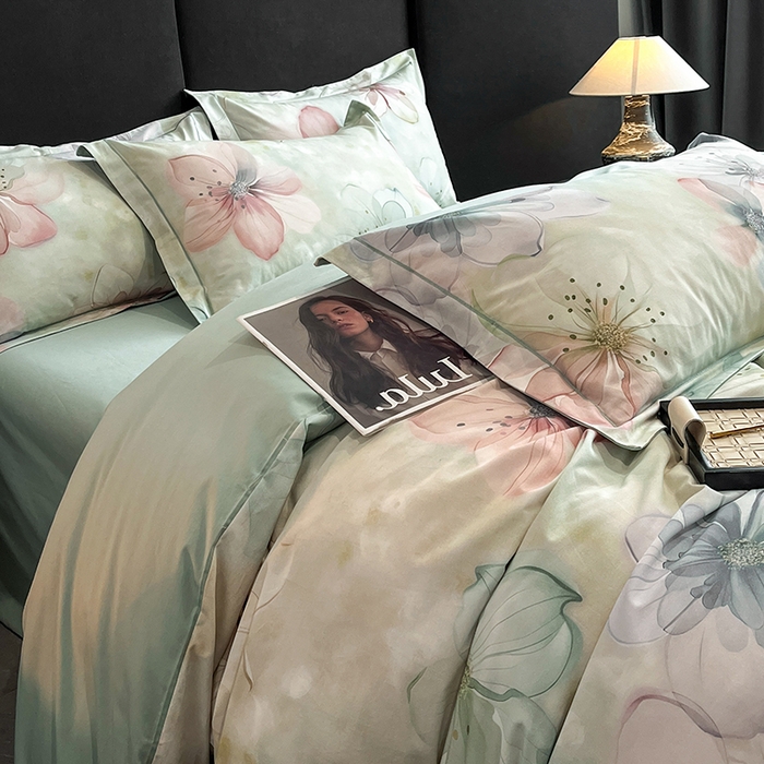 91家纺网 家纺一手货源 找家纺 格里芬 2025全棉加厚磨毛纯棉生态磨毛印花四件套 幻影-绿