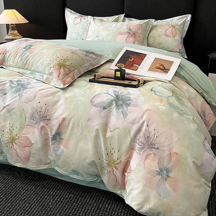 91家纺网 家纺一手货源 找家纺 格里芬 2025全棉加厚磨毛纯棉生态磨毛印花四件套 幻影-绿