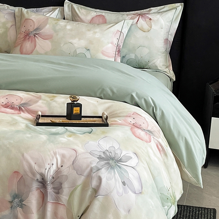 91家纺网 家纺一手货源 找家纺 格里芬 2025全棉加厚磨毛纯棉生态磨毛印花四件套 幻影-绿