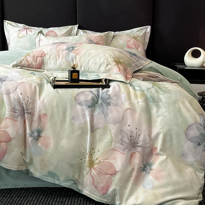 91家纺网 家纺一手货源 找家纺 格里芬 2025全棉加厚磨毛纯棉生态磨毛印花四件套 幻影-绿