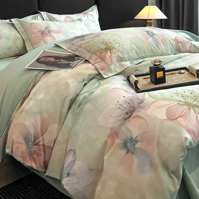 91家纺网 家纺一手货源 找家纺 格里芬 2025全棉加厚磨毛纯棉生态磨毛印花四件套 幻影-绿