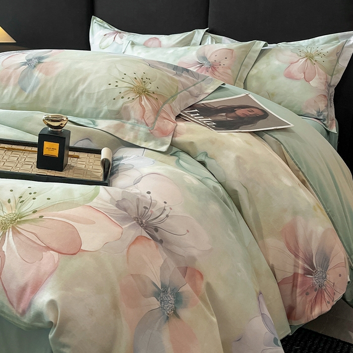 91家纺网 家纺一手货源 找家纺 格里芬 2025全棉加厚磨毛纯棉生态磨毛印花四件套 幻影-绿