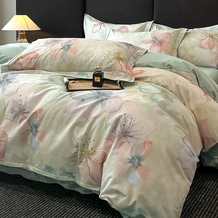 91家纺网 家纺一手货源 找家纺 格里芬 2025全棉加厚磨毛纯棉生态磨毛印花四件套 幻影-绿