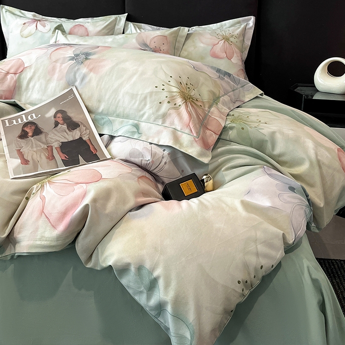 91家纺网 家纺一手货源 找家纺 格里芬 2025全棉加厚磨毛纯棉生态磨毛印花四件套 幻影-绿