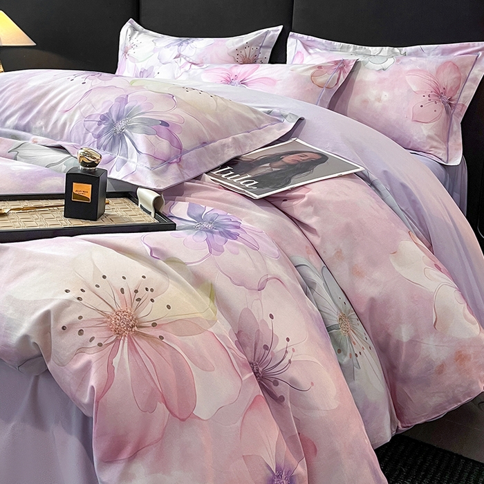 91家纺网 家纺一手货源 找家纺 格里芬 2025全棉加厚磨毛纯棉生态磨毛印花四件套 幻影-紫