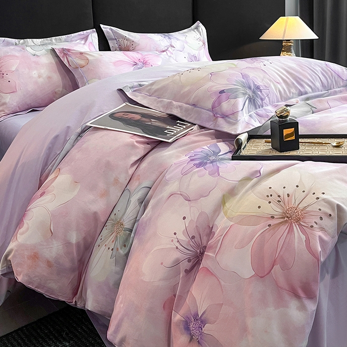 91家纺网 家纺一手货源 找家纺 格里芬 2025全棉加厚磨毛纯棉生态磨毛印花四件套 幻影-紫