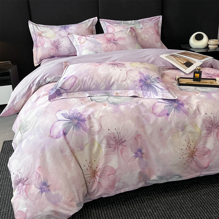 91家纺网 家纺一手货源 找家纺 格里芬 2025全棉加厚磨毛纯棉生态磨毛印花四件套 幻影-紫