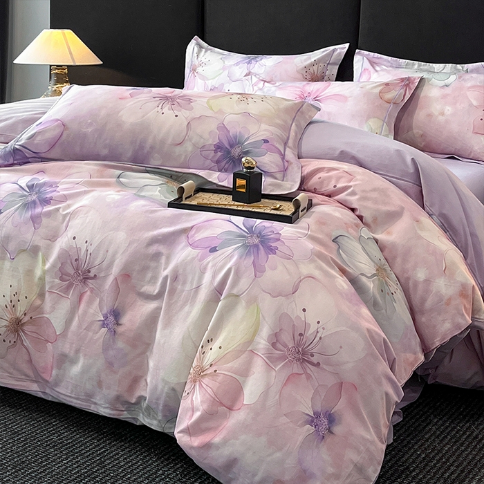 91家纺网 家纺一手货源 找家纺 格里芬 2025全棉加厚磨毛纯棉生态磨毛印花四件套 幻影-紫